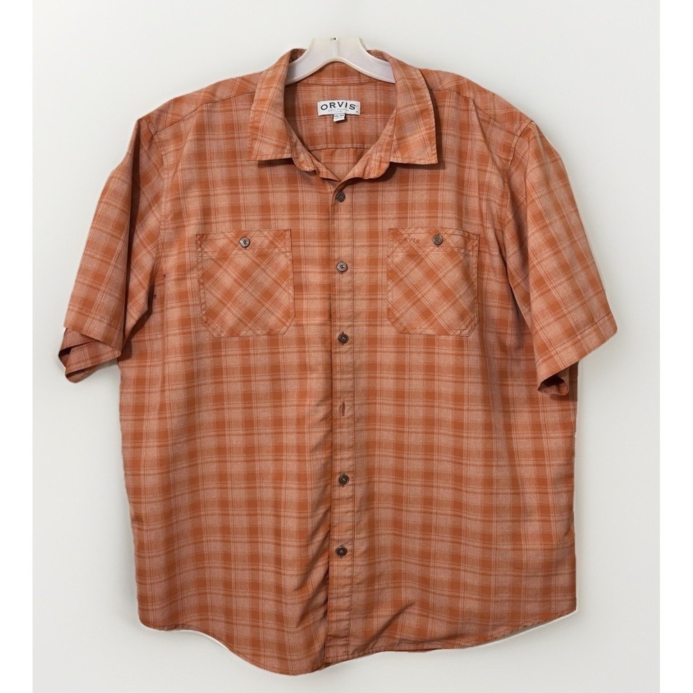 ORVIS Classic Collection Plaid Short Sleeve Button Up‎ Men's XXL Orange Casual